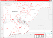 Kennewick-Richland Metro Area Wall Map Red Line Style